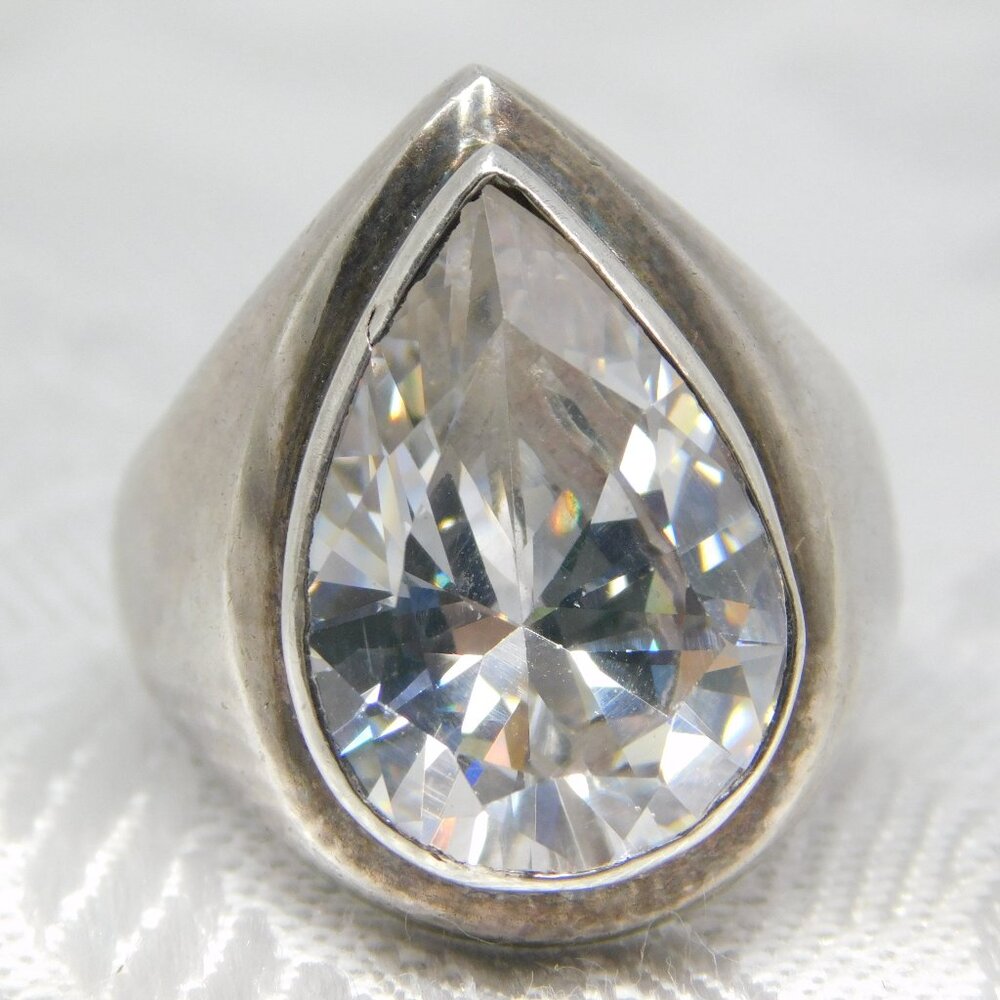 Vintage James Mason 925 Sterling Silver Ring with Teardrop CZ